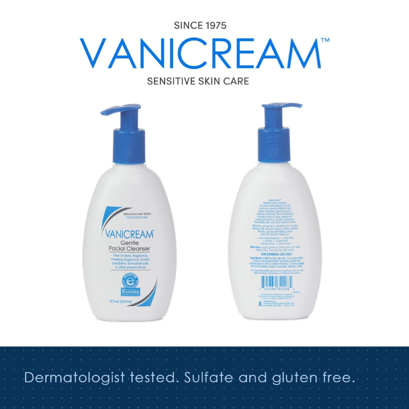 Vanicream Gentle Facial Cleanser for Sensitive Skin, 8 fl oz